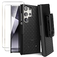 3 in 1 Designed for Samsung Galaxy s24 Ultra Case with Belt Clip, [Military Grade Protection] with 2X Screen Protector, s24 Ultra Holster Case 6.7” Shockproof | Black