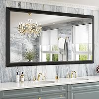 Amorho Black Bathroom Mirror, 72x36 Inch Thick Metal Framed Wall Mirrors for Over 2 Sinks, Bedroom, Living Room, Entryway, Large Rectangle Wall-Mounted Mirrors.