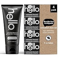 hello Activated Charcoal Epic Teeth Whitening Fluoride Free Toothpaste, Fresh Mint and Coconut Oil, Vegan, SLS Free, Gluten Free and Peroxide Free, 4 Ounce (Pack of 4)