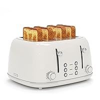 Toaster 4 Slice, Retro Stainless Toaster with 6 Bread Shade Settings,1.5''Wide Slots Toaster with Cancel/Defrost/Reheat Functions,Dual Independent Control Panel, Removal Crumb Tray (White)
