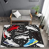 Washable Area Sponge Rug Pad for Girls Boys Bedroom Living Room Basketball Shoes, Cool Teens Sports Retro Sneaker Non-Slip Carpet Super Soft Extra Thick Bathroom Dorm Home Indoor Small Floor Rugs