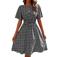 Dresses for Women Women's Dress Confetti Heart Print Butterfly Sleeve Dress Dresses (Color : Black and White, Size : Small)