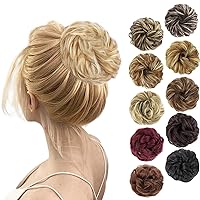 1PCS Messy Hair Bun Hair Scrunchies Extension Curly Wavy Messy Synthetic Chignon for Women (24H613(Natural Blonde & Lightest Blonde))