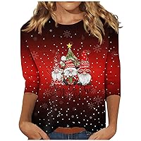 Women's 2023 Christmas Printed Blouse, Elegant 3/4 Sleeve Tops for Women Cute Crew Neck Top Trendy Plus Size Womens top