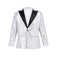 YiZYiF Kids Boys Sparkling Sequins Blazer Jacket Wedding Evening Party Dance One Button Formal Dress Suit