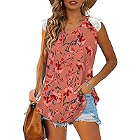 OFEEFAN Womens Tank Tops Loose Fit with Lace V Neck Sleeveless Casual