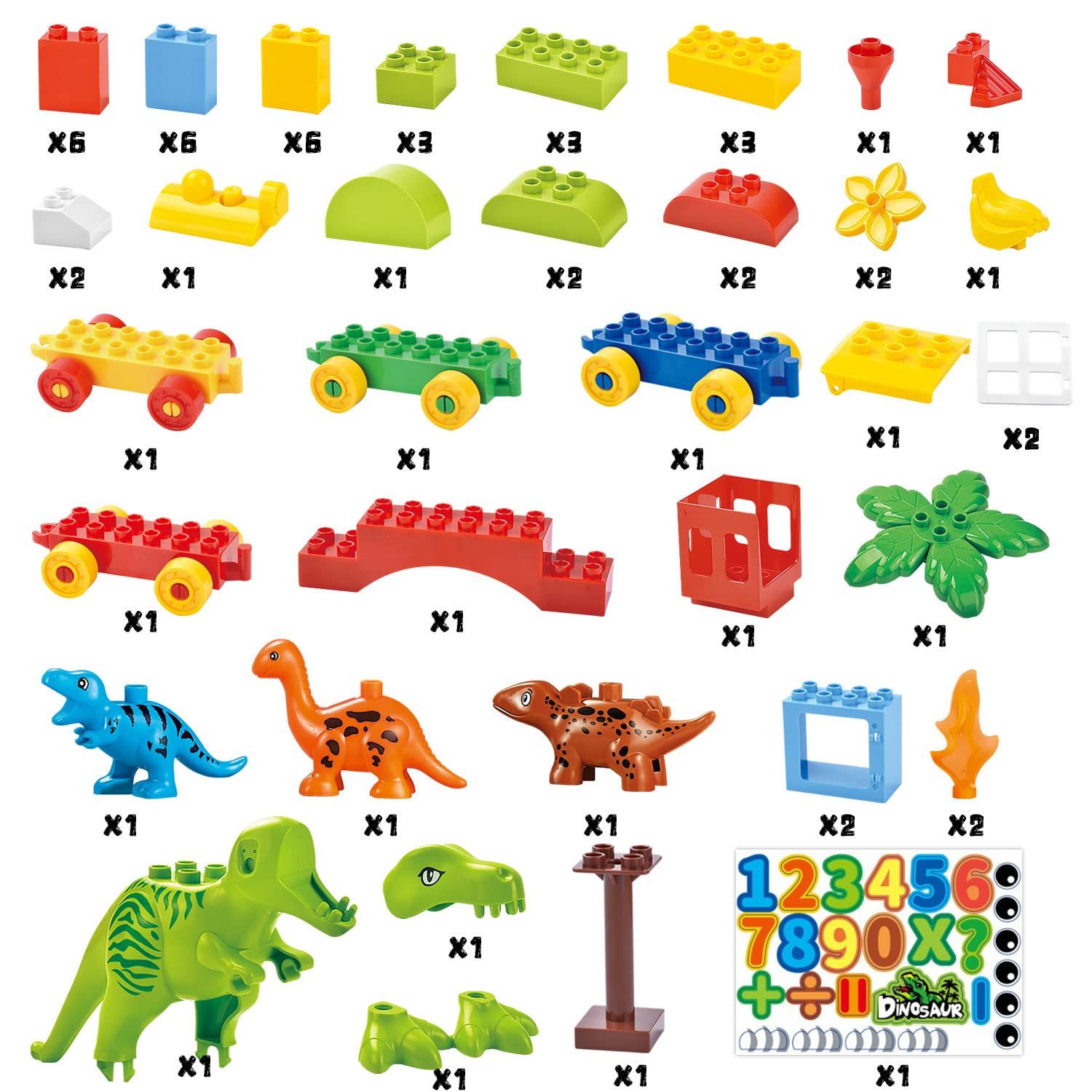 Dinosaur Building Blocks Toys,Jurassic Theme Building Blocks,with A Counting Train,A Big T-rex,and Three Dinosaurs,Compatible with All Major Brands, Gift for Kids Toddlers Boys Girls Age 3,4,5,6,7,8+