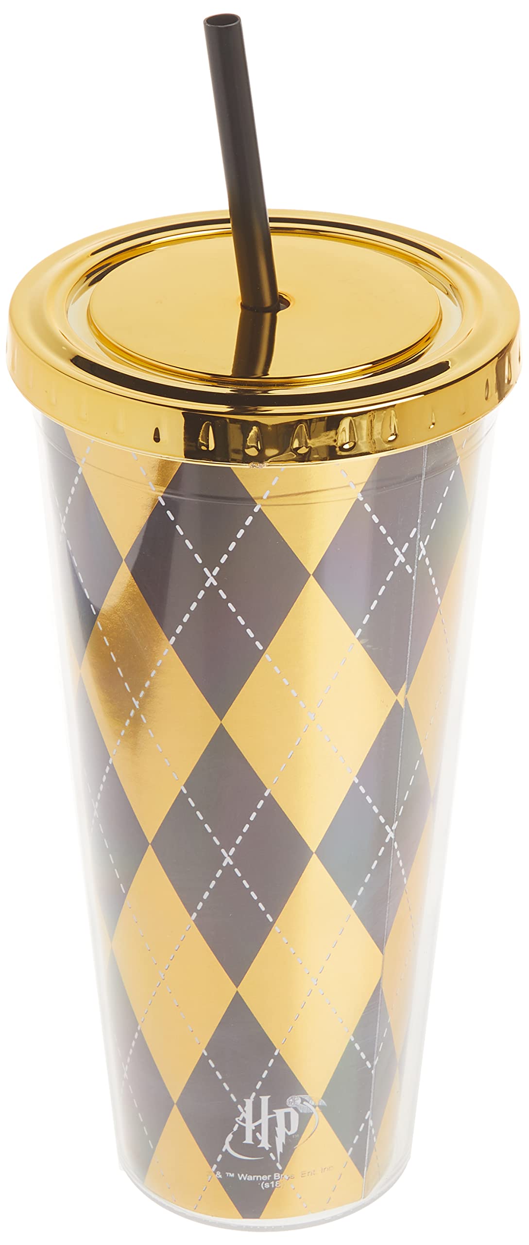 Spoontiques - Harry Potter Tumbler - Hufflepuff Foil Cup with Straw - 20 oz - Acrylic - Yellow