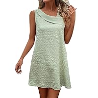 Sundresses for Women 2024 Summer Fashion Casual Sleeveless Dresses Solid Color Beach Dresses