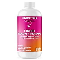 Pink Stork Liquid Prenatal + Postnatal Multivitamin for Women - Organic Food Blend & 18 Vitamins for Pregnant and Postpartum Breastfeeding Moms - Morning Sickness Support - 32 Servings