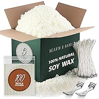 Soy Candle Wax for Candle Making - Natural - 5 lb Bag, Premium Soy Wax Flakes, 100 Cotton Candle Wicks, 100 Wick Stickers, & 2 Centering Devices