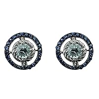 Aquamarine Natural Gemstone Round Shape 10K, 14K, 18K White Gold Uniqe Stud Earrings