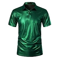 Tshirts Shirts for Men, Men's Button Up Collar T-Shirt Summer Short Sleeve Tee Party Club T Shirt Tee Tops