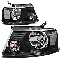 DNA MOTORING HL-OH-F1504-BK-CL1 Black Housing Headlights Replacement Compatible with 04-08 F-150/06-08 Mark LT