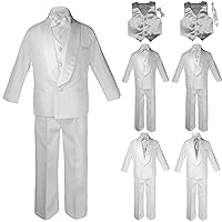 Baby Kids Child Kid Toddler Boy Teen Formal Wedding Party White Suit Tuxedo Set Silver Satin Vest Bow Tie Necktie Sm-20