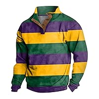Mardi Gras Sweatshirt Mens Henley Shirt Men's Mardi Gras Long Sleeve Carnival Shirt Stand Collar Button Pullover Sweatshirts