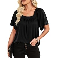 EVALESS Casual Square Neck Summer Tops for Women 2024 Trendy Short Sleeve Tee Shirts Vacation Outfits Loose Fit T Shirts