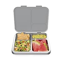 Bentgo® Kids Stainless Steel Leak-Resistant Lunch Box - Bento-Style Redesigned in 2022 w/Upgraded Latches, 3 Compartments, & Extra Container - Eco-Friendly, Dishwasher Safe, Patented Design (Silver)