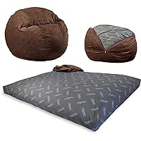 CordaRoy's Chenille Bean Bag Chair, Convertible Chair Folds from Bean Bag to Lounger, As Seen on Shark Tank, Espresso - Queen Size