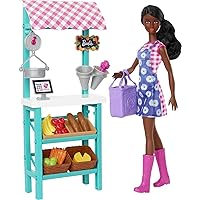 Barbie Careers Doll & Playset, Farmers Market Theme with Brunette Fashion Doll, Furniture & Accessories