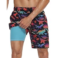 unitop Men's Swim Trunks with Compression Liner Quick Dry Bathing Suit Summer Beach Shorts with Pockets
