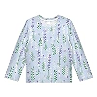 Purple Lavender Flowers Blue Boys Long Sleeve Rash Guard Girls Kids Swim Shirts Toddler Activewear T-Shirts 3T
