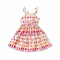 Small and Medium Sized Children's Summer Fruit Print Plaid Suspender Dress Fashion Casual Skirt 2 7 Girls Plus