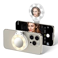 JJC Magnetic Phone Selfie Ring Light, Rechargeable Cell Phone Selfie Light with 3 Light Modes/3 Brightness Levels, 180° Flip & Built-in Mirror Design Phone Fill Light for Selfie Vlog Live Streaming