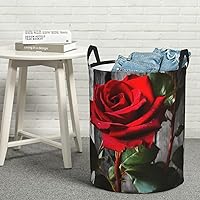 Laundry Basket Waterproof Laundry Hamper With Handles Dirty Clothes Organizer Blooming Red Rose Print Protable Foldable Storage Bin Bag For Living Room Bedroom Playroom