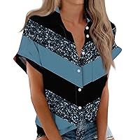 Short Sleeve Elegant Swing Shirts Women Spring Homewear Cozy Polyester T Shirts for Women Printed Fit Deep Turquoise S