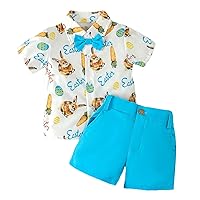 4th of July Toddler Baby Boy Summer Clothes Set Cute Graphic Short Sleeve Button Down Shirt Shorts Gentleman Outfits