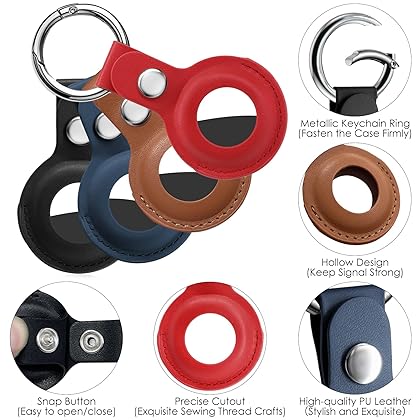 Leather Airtag Case for Apple AirTag, Keychain AirTags Case with Anti-Lost Key ring, [4 PACK] Protective AirTag Holder Case Cover, Finder Items for Dogs, Keys, Backpacks,Multi-Color Airtag Accessories