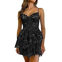 Spaghetti Strap Tulle Short Prom Dress Lace Sequin Appliques Homecoming Dresses Sleeveless Mini Cocktail Dress