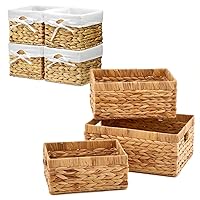EZOWare Set of 7 Natural Water Hyacinth Wicker Storage Basket Bins Bundle Kit For Kids Baby Cloth, Room Decor, Toy, Gift Basket Empty