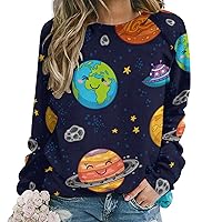 Astro Collection-Sun Mercury Venus Womens Long Sleeve Tunic Tops Casual Loose Fit Crew Neck Shirt For Leggings