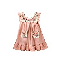 SOLY HUX Toddler Girl's Floral Embroidery Dress Scoop Neck Cap Sleeve Ruffle Hem Smock Summer Dresses