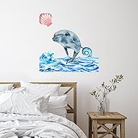 Ocean Beach Nautical Theme Underwater Whale Shark Furniture Home Decorations Wall Art Stickers Boat Ship Steering Wheel Perching Bird Reusable Wall Stickers for School Kids Room Party Tumblers Vinyl