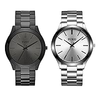 BUREI Wrist Dress Watches for Men Watches Minimalist Business Stainless Steel Quartz Analog Watch Large Watch for Men 44mm