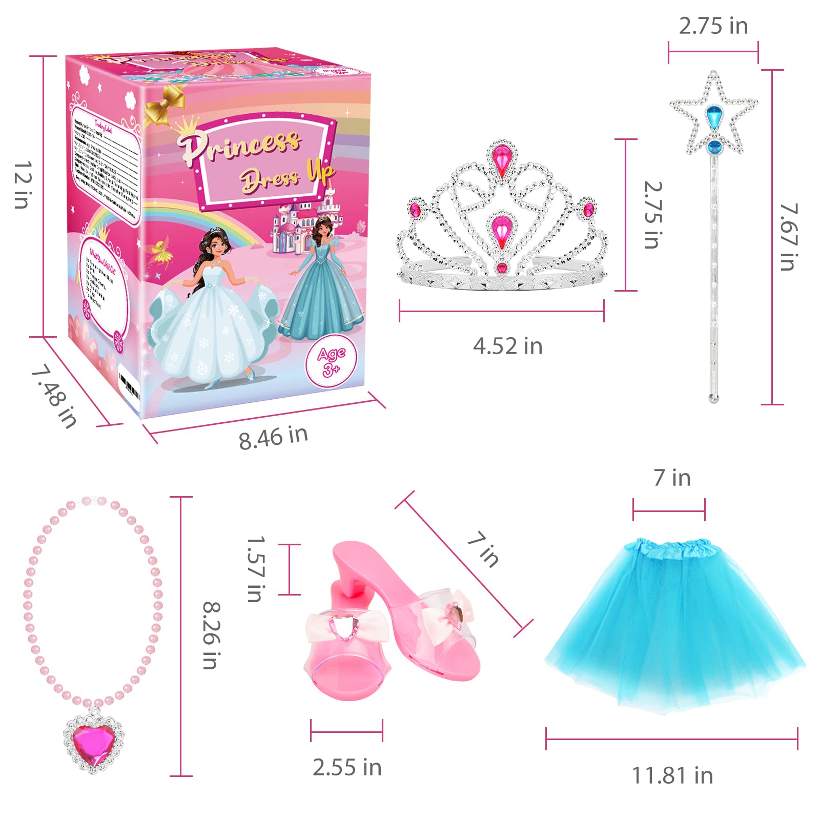 Princess Dress Up Shoes and Jewelry Boutique, Pretend Play Toy Set for Little Girls, Princess Accessories Set with Jewelry, Fashion Skirts, Heel Shoes, Beauty Toddler Gift for Age 3 4 5 6 Years Old