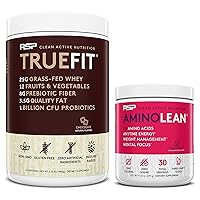 AminoLean Pre Workout Energy (Fruit Punch 30 Servings) with TrueFit Protein Powder (Chocolate 2 LB)