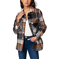 [BLANKNYC] Womens Luxury Clothing Plaid Shirt Jacket, Stylish Shacket & Trendy Coat, Hit The Trail, Medium