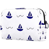 Nautical Boat White Large Makeup Bag Zipper Pouch Travel Cosmetic Organizer For Women And Girls 7.3x3x5.1in