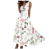 XJYIOEWT 70S Dress for Women,Women Summer Sexy Deep V Neck Formal Sleeveless Long Dress Gradient Zipper Swing Floral plu