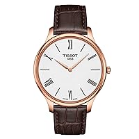Men's Tradition 5.5 316L Stainless Steel case Swiss Quartz Watch with Leather Strap, Brown, 18 (Model: T0634093601800)