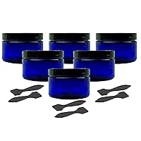 Grand Parfums 6 Cobalt Blue Low Profile 4 Oz Jars PET Plastic Empty Cosmetic Containers, Black Caps, Sugar Scrub, Powder, Body Cream, Lotion, Beads