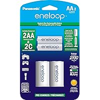 Eneloop Panasonic K-KJS2MCA2BA C Size Battery Adapters AA 2100 Cycle Ni-MH Pre-Charged Rechargeable Batteries, 2 Pack with 2 C Adapters