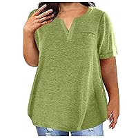 Women Plus Size Summer T-Shirts Tops Short Sleeve V Neck Casual Loose Fit Tees 2024 Solid Color Tshirts Tunics