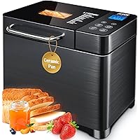 KBS 17-in-1 Bread Maker-Dual Heaters, 710W Machine Stainless Steel with Gluten-Free, Dough Maker,Jam,Yogurt PROG, Auto Nut Dispenser,Ceramic Pan& Touch Panel, 3 Loaf Sizes 3 Crust Colors,Recipes