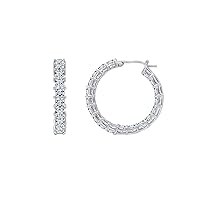 Amazon Collection Platinum Plated Sterling Silver Hoop Earrings set with Princess Cut Infinite Elements Cubic Zirconia