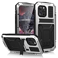 Case for iPhone 13/13 Pro/13 Pro Max, Built-in Screen Protector Heavy Duty Shockproof Cover, Rugged Aluminum Alloy & Silicone Military Grade Case with Kickstand